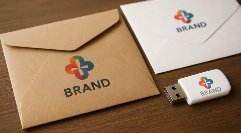 Een creatieve benadering van bedrukte enveloppen en USB sticks voor effectieve branding